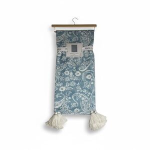 Made in India ❂ Chindi Fringe Tassel Throw Rug ❂ Floral Print ❂ Blue 50” x 60” ❂